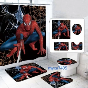 4PCS Set Marvel Spider-Man Toilet Lid Cover Bathroom Mats Rug Shower Curtain - Picture 1 of 5