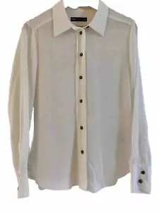 MARKS And SPENCER Ivory Cream Long Sleeve Collar Sheer Blouse Shirt Work 12 - Picture 1 of 6