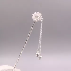 999 reines Silber Haarnadel chinesische Kultur Lotus Glocke Quaste Lotus Hai Clip Hanfu - Bild 1 von 11