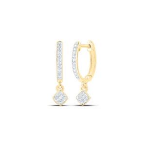 10K Yellow Gold Womens Round Diamond Hoop Dangle Earrings 1/6 Cttw - Picture 1 of 2