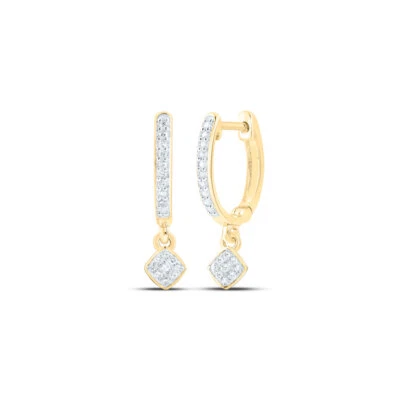 Pendientes colgantes de aro redondos de diamantes de oro amarillo de 10 quilates para mujer de 1/6 quilates Foto 1 de 2