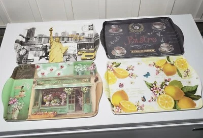Home Essentials Melamine Trays 4 Set 15X9.25"  w/ Handles TV Lunch Trays Patio - Image 1 of 4