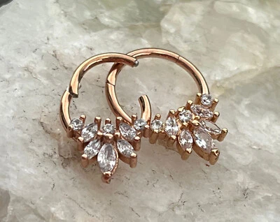 1pc Marquise Gems Flower Hinged Segment Ring 16g Septum Helix Ear Cartilage - Image 1 of 4