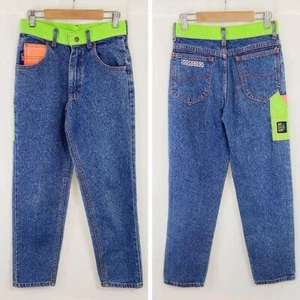 Vintage Lee Radical Riders jeans 90s neon green orange youth 12 size 26 x 27 - Picture 1 of 8