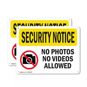 (2 Pack) No Photos Or Video Allowed OSHA Security Notice Sign Decal Metal - Picture 1 of 21
