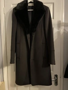 Reiss mens peacoat with faux fur collar in dark blue - Picture 1 of 6