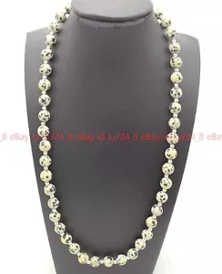Fashion 6-12mm Natural Dalmatian Spot Jasper Gemstone Round Beads Necklace 18" - Picture 1 of 12