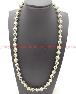 Fashion 6-12mm Natural Dalmatian Spot Jasper Gemstone Round Beads Necklace 18" - Изображение 1 из 4