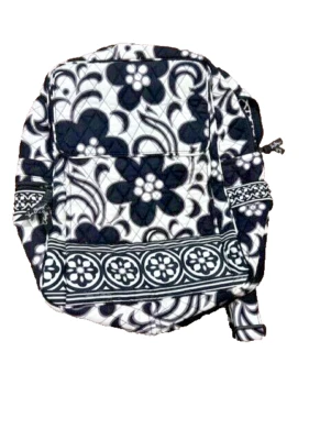 Mochila acolchoada VERA BRADLEY preta e branca floral com zíper tamanho médio - Imagem 1 de 4