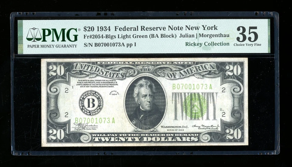 DBR 1934 $20 LGS FRN New York Fr. 2054-Blgs PMG 35 Serial B07001073A - Image 1 of 2