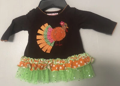 Vestido Jessica Ann Bebé Niña Acción de Gracias Otoño Pavo Talla 3/6 Mos Volantes Brillo Foto 1 de 4
