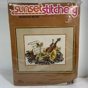 NEW Sunset Stitchery Afternoon Recital Embroidery Crewel Kit Music Theme Vintage - Picture 1 of 7