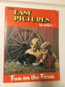 1960's Saalfield Easy Pictures to Color Children's Coloring Book Fun on the Farm - Imagen 1 de 5