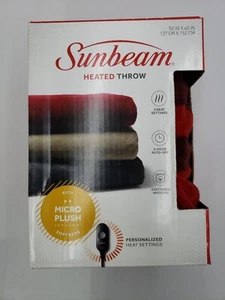 Sunbeam Microplush Comfy Toes Electric Heated Throw Blanket Foot Pocket Buffalo - Picture 1 of 3