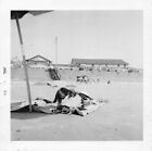 SHE'S UNDER THERE SOMEWHERE - WOMAN COVERED UP AT BEACH QUIRKY ODD VTG PHOTO 166