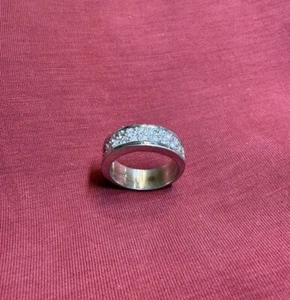 925 Sterling Silver 2 Row Clear CZ Half Eternity Vintage Band Ring Size 6 - Picture 1 of 5