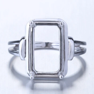 Anillo semi montaje plata esterlina estilo vintage sin chapa esmeralda/cojín 12x8 mm Foto 1 de 4