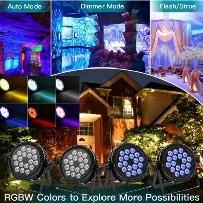 200W 18LED Flat PAR Light Beam Strobe Stage Lighting RGBW Party Light In/Outdoor - Image 1 of 4