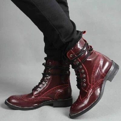 Hombres Bota Borgoña, Hombres Charol Bota Hombres Color Borgoña Bota de Marcha 7-17 Foto 1 de 4