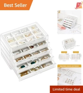 Jewelry Box Acrylic 5 Drawers See-through Earring Organizer Space-Saving Gift - Picture 1 of 9