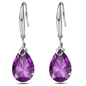 Dangle Earring 925 Silver 13mm Pear Shape Swarovski Element Crystal Drop Earring - Picture 1 of 51