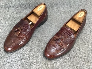 STACY ADAMS Genuine Snake Tassel Loafers Men’s 10M Brown Leather Slip On Shoes - Picture 1 of 12