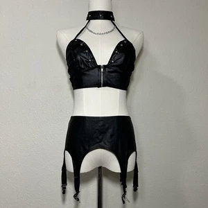 Dreamgirl Pleather Studded Chained Lingerie Set - Picture 1 of 9