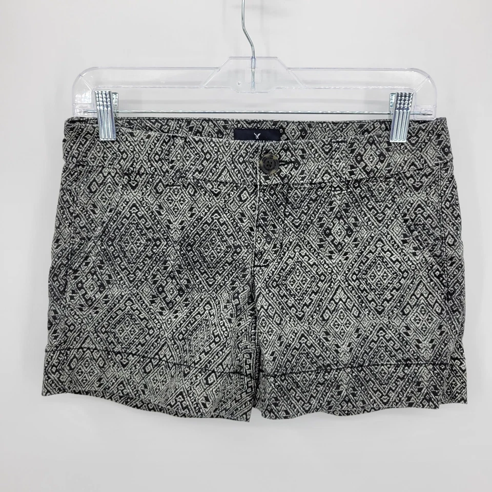 Pantalones Cortos American Eagle Para Mujer 2 Negro Blanco Estampado Azteca Midi Elastizados Boho Foto 1 de 4