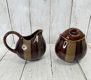 Vintage Sango Avanti Brown Wood Tone 4722 Creamer and Sugar with Lid MCM - Picture 1 of 10
