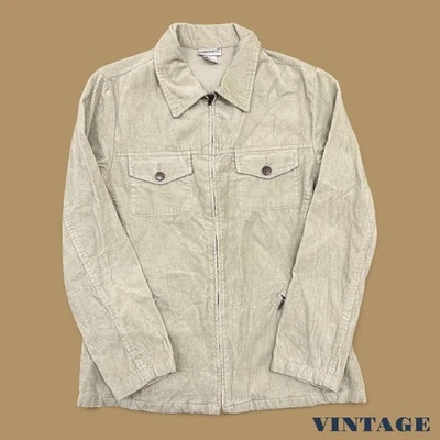 Винтажный Y2K Модный Жук на молнии Вельветовая куртка Кремовый Средний - Изображение 1 из 3