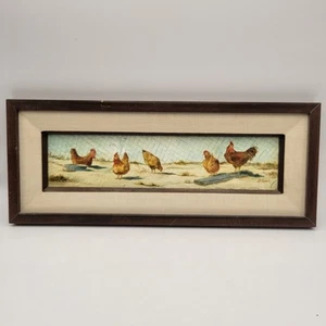 Dipinto olio originale d'epoca pollaio firmato incorniciato da Helen Seal 12x3in - Foto 1 di 9