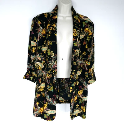 Chaqueta Blazer Cato Mujer XL Negra Amarilla Floral Cachemira Frente Abierto Carrera Foto 1 de 4