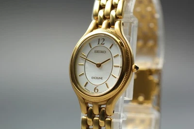 1991【Casi Como Nuevo】 Reloj Seiko Exceline 1F20-6G90 Rosa MOP Cuarzo Ovalado Mujer JAPÓN Foto 1 de 4