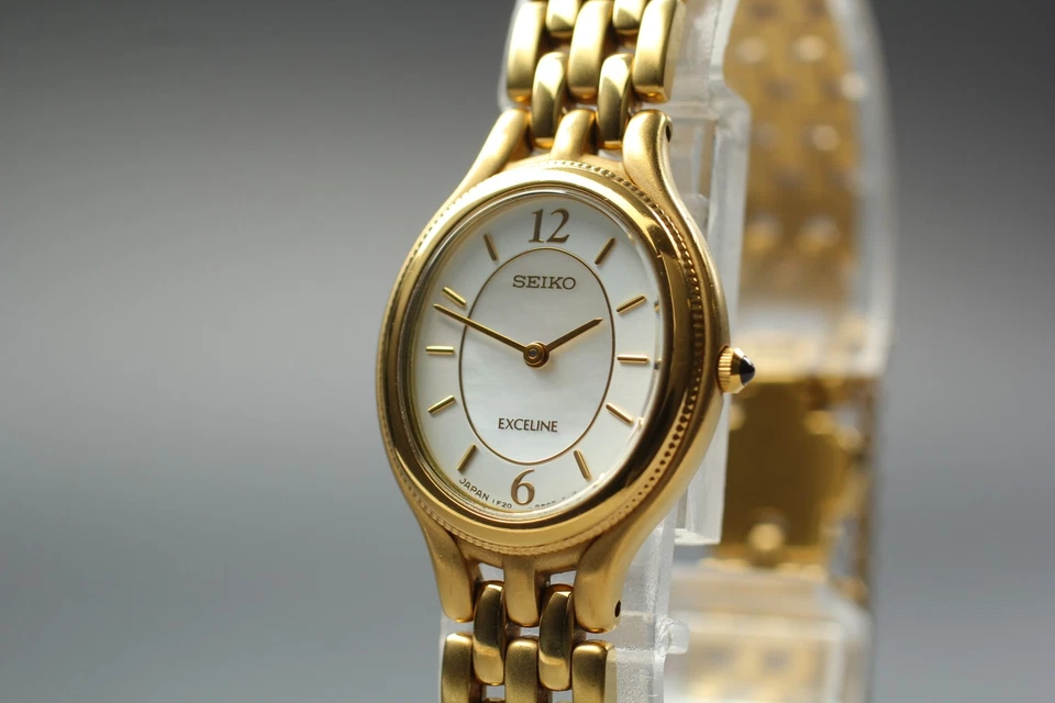 1991【Near MINT】 Seiko Exceline 1F20-6G90 Pink MOP Oval Quartz Womens Watch JAPAN - Image 1 of 4