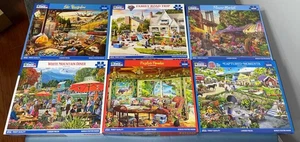 NEU White Mountain Set 6 Puzzles 1000 Stck. Blumenmarkt Landschaften Diner - Bild 1 von 7