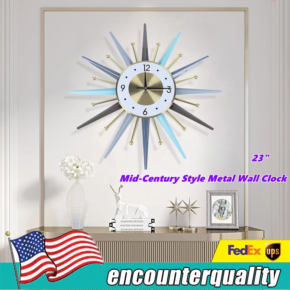 Simple Nordic Vintage Style Mid Century Starburst Wall Clock Wall Watch Decor - Image 1 of 1