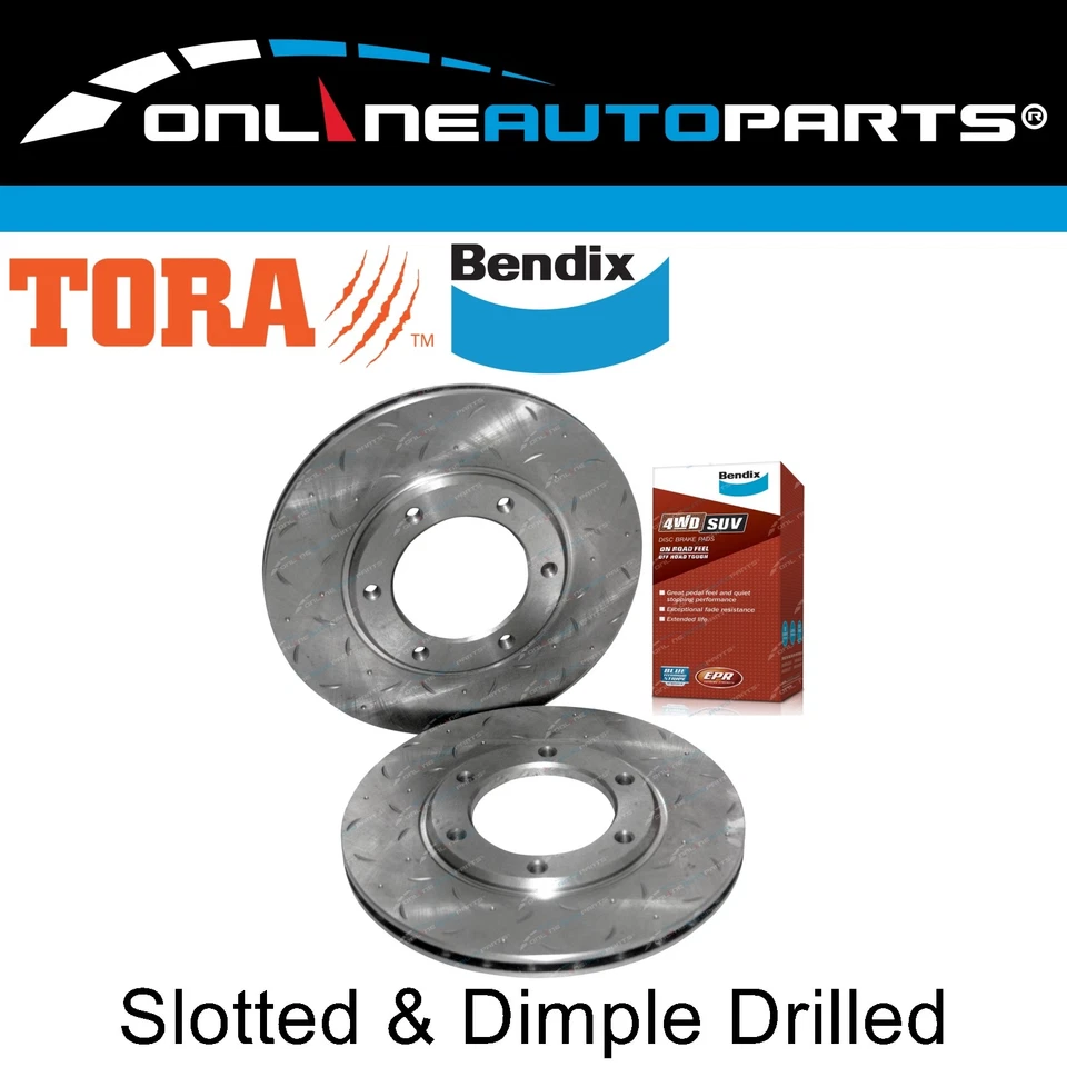 Slotted+Drilled Front Disc Brake Rotors + Bendix 4x4 Pads for Patrol MQ MK GQ - Image 1 of 4