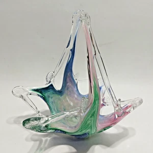 Swirl Art Glass Candy Tidbit Bowl Dish Handle Multicolor - Picture 1 of 6