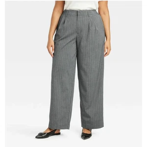 Damenhose hoher Bund Bund Bund Falten vorne gerade A New Day grau Nadelstreifen 14 neu - Bild 1 von 1