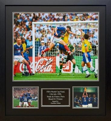 FRAMED ZINEDINE ZIDANE SIGNED FRANCE v BRAZIL WORLD CUP FOOTBALL PHOTO SEE PROOF - Image 1 of 4