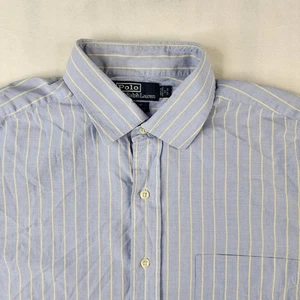 Polo Ralph Lauren Shirt Mens 17 34/35 Blue Yellow Striped Philip Pure Cotton - Picture 1 of 8