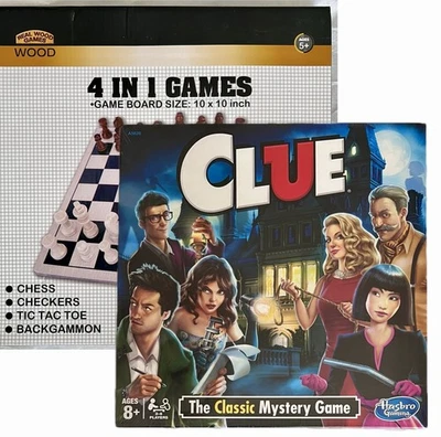 2 Game Bundle: Clue Classic Mystery Board Game+ 4-in-1 Chess Checkers Games Set - Image 1 of 4