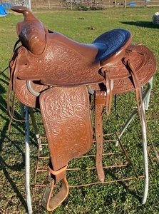 Antik/Vintage 15" Tooled Western Slick Sitz Sattel VCC - Bild 1 von 9