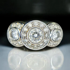 Vintage Effy Designer 14k White Gold Natural Round Diamond Bezel Set Halo Ring - Picture 1 of 9