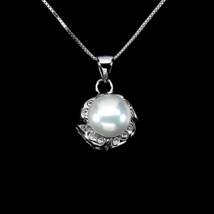 925 Sterling Silver Necklace Round Pearl 9mm Natural Gemstone Jewelry 18inches - Picture 1 of 13