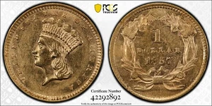 1857 $1 Liberty Head Gold Dollar PCGS AU55 Type 3 Pre 1933 About Uncirculated - Picture 1 of 7