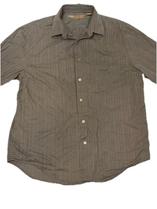 Perry Ellis Brown Striped Button Down Dress Shirt Men’s Size Large - Picture 1 of 5