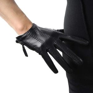 Short Black Touchscreen Real Leather Gloves, Imported Goatskin Leather Tassel... - Picture 1 of 7