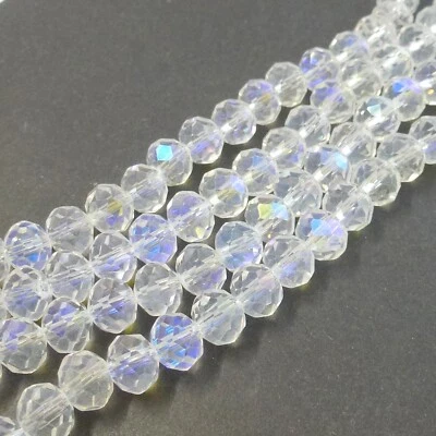 Glasperlen facettiert geschliffen Rondell 8x6 mm klar irisierend 65 Perlen N043 - Bild 1 von 4