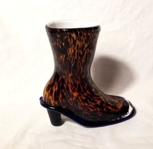 Fifth Avenue Crystal 8" Cheetah Hand Made Art Glass Boot Shoe Vase Shelf Decor - Picture 1 of 7